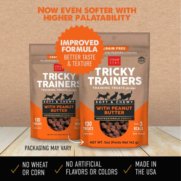 Now even softer with higher palatability. Tricky Trainers with peanut butter. No wheat or corn. No artificial flavors or colors. Made in the USA.