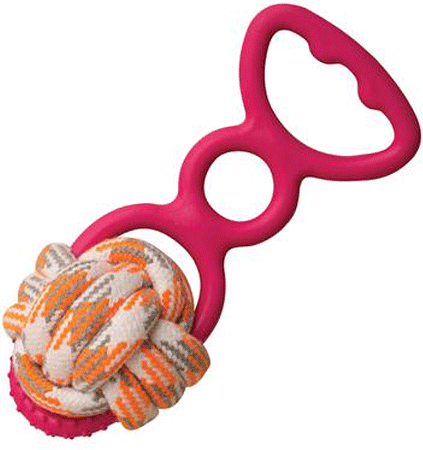 SNUGAROOZ Grab N' Wag is made of a smooth and textured rubber handle with an attached rope ball. It’s the perfect weight and design to either throw and fetch or play tug with your pup.