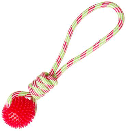 SNUGAROOZ Spike-O-Mite features a large rope loop and a fun spiky ball, making it perfect for games of fetch and tug.